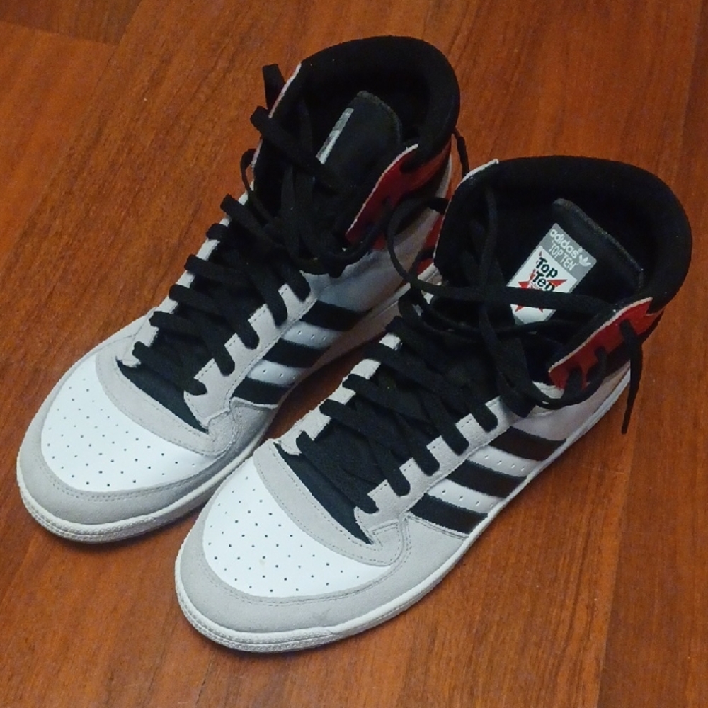 Adidas Men's Black, White, and Red High-Top Sneakers